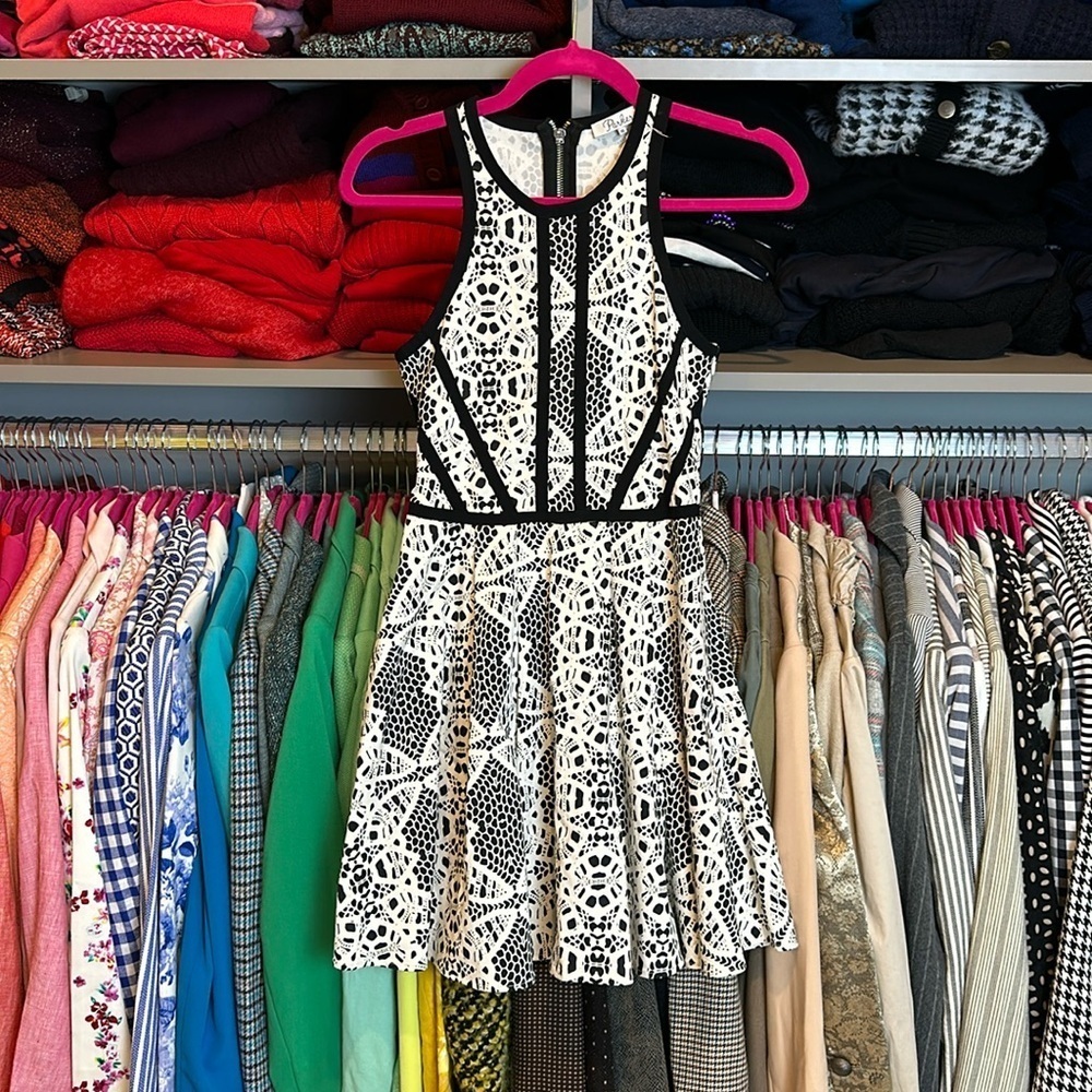 Parker black and white print sleeveless back cut out dress size XS